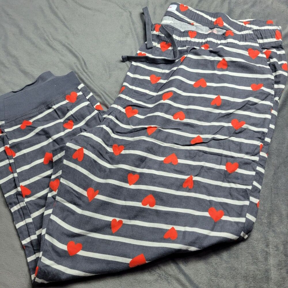 Old Navy Womens XXXL Heart Striped Jogger Pants Gray & Red Cotton Lounge Bottoms